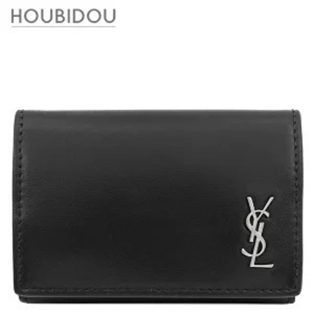Saint Laurent Tri fold Wallet YSL Compact Leather Black